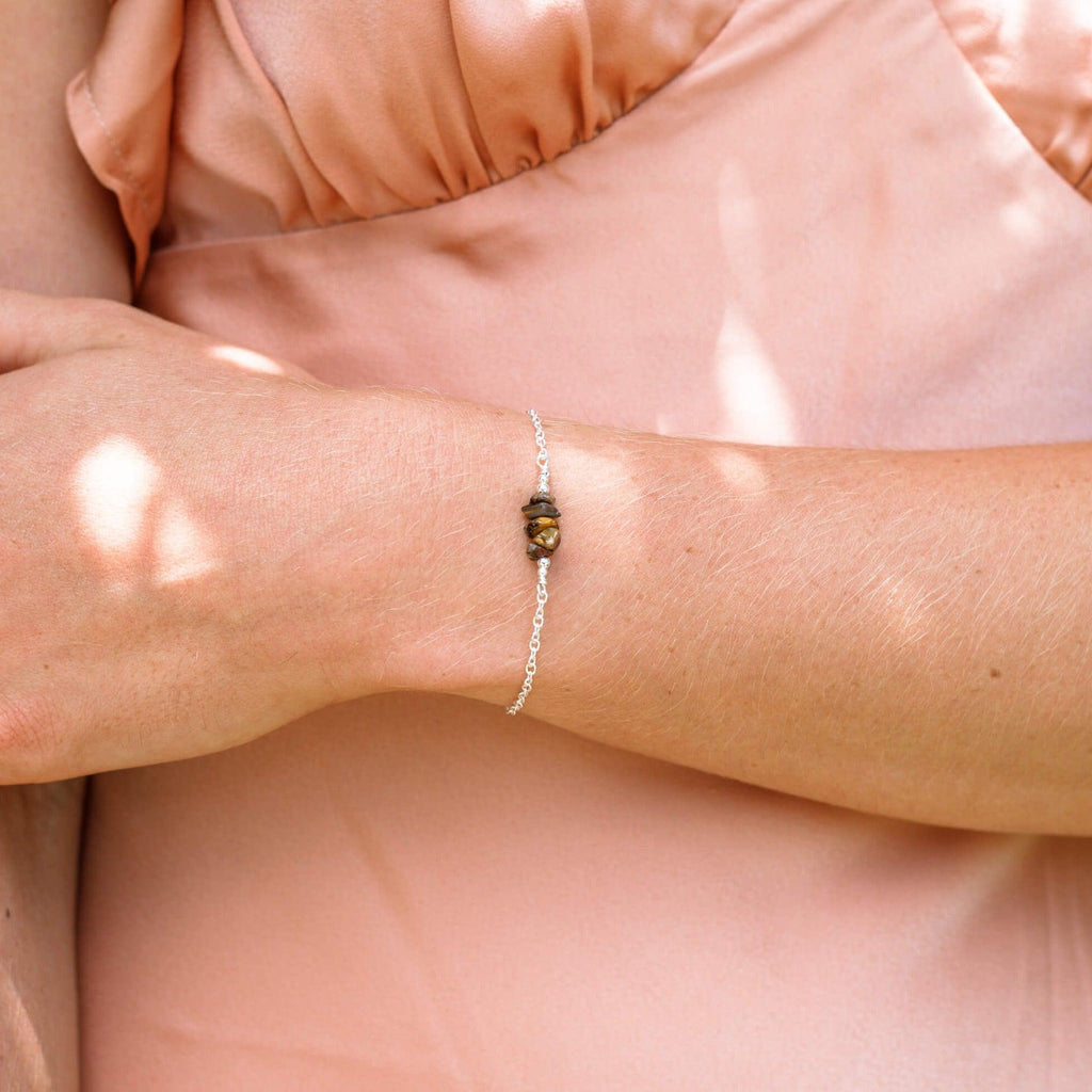 Tiger's Eye Chip Bead Bar Bracelet - Tiger's Eye Chip Bead Bar Bracelet - 14k Gold Fill - Luna Tide Handmade Crystal Jewellery