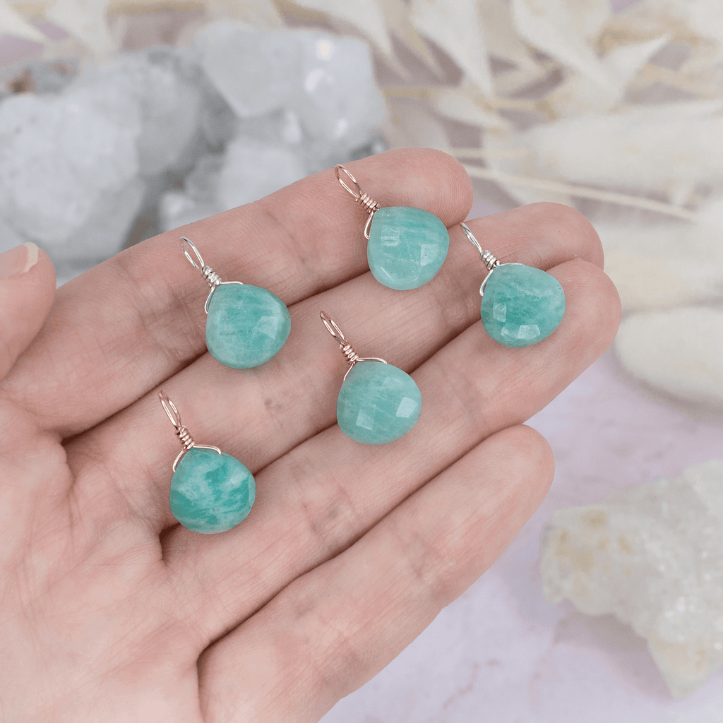 Tiny Amazonite Teardrop Gemstone Pendant - Tiny Amazonite Teardrop Gemstone Pendant - Sterling Silver - Luna Tide Handmade Crystal Jewellery