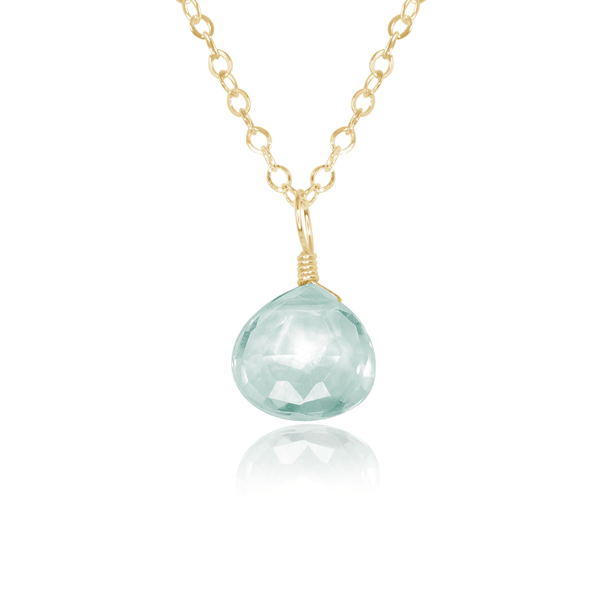 Tiny Aquamarine Teardrop Necklace - Tiny Aquamarine Teardrop Necklace - 14k Gold Fill / Cable - Luna Tide Handmade Crystal Jewellery