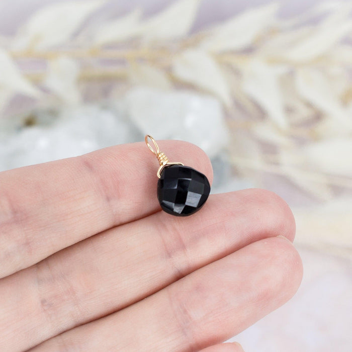 Tiny Black Onyx Teardrop Gemstone Pendant - Tiny Black Onyx Teardrop Gemstone Pendant - 14k Gold Fill - Luna Tide Handmade Crystal Jewellery