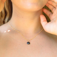 Tiny Black Onyx Teardrop Necklace - Tiny Black Onyx Teardrop Necklace - 14k Gold Fill / Cable - Luna Tide Handmade Crystal Jewellery