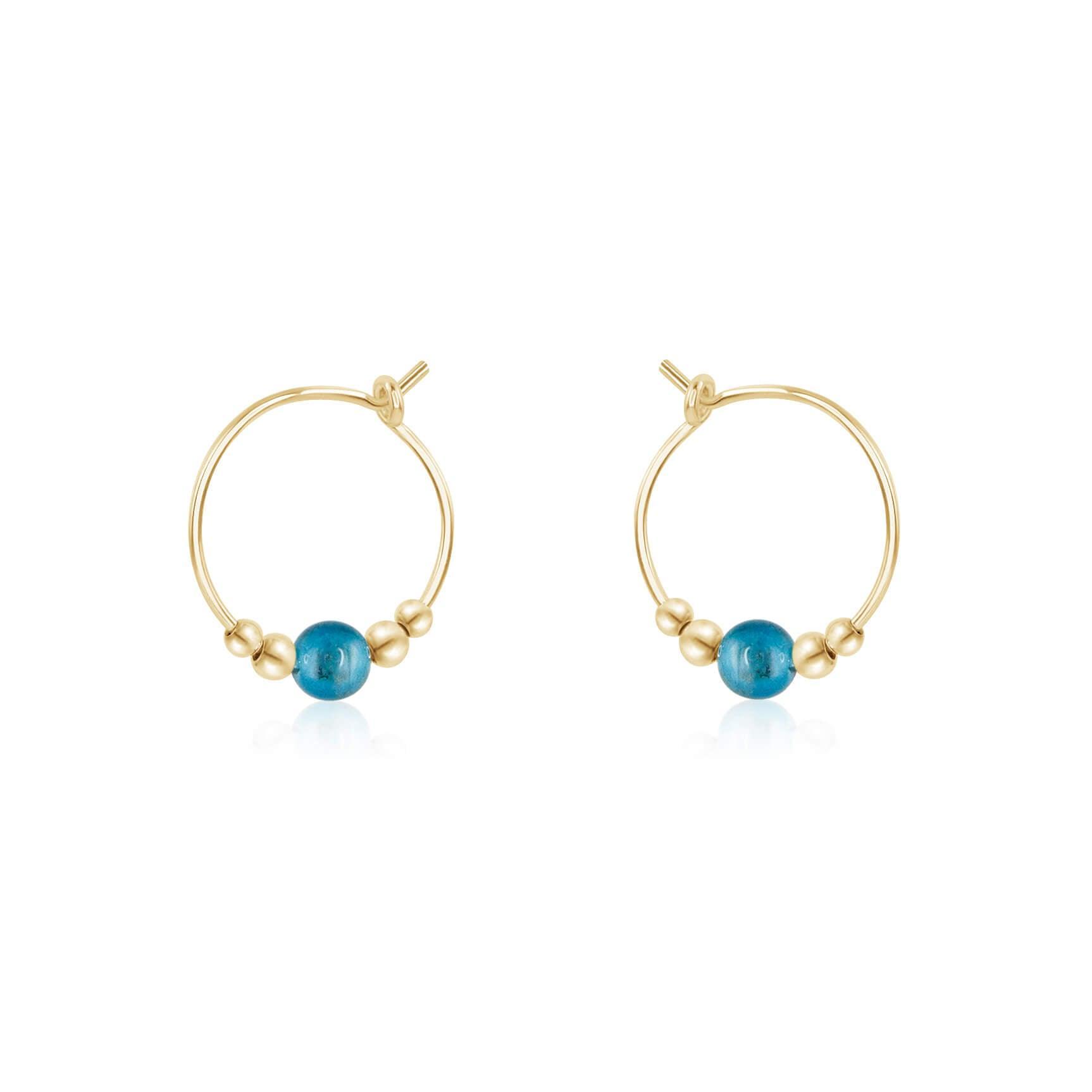 Tiny Blue Apatite Bead Hoop Earrings - Tiny Blue Apatite Bead Hoop Earrings - 14k Gold Fill - Luna Tide Handmade Crystal Jewellery