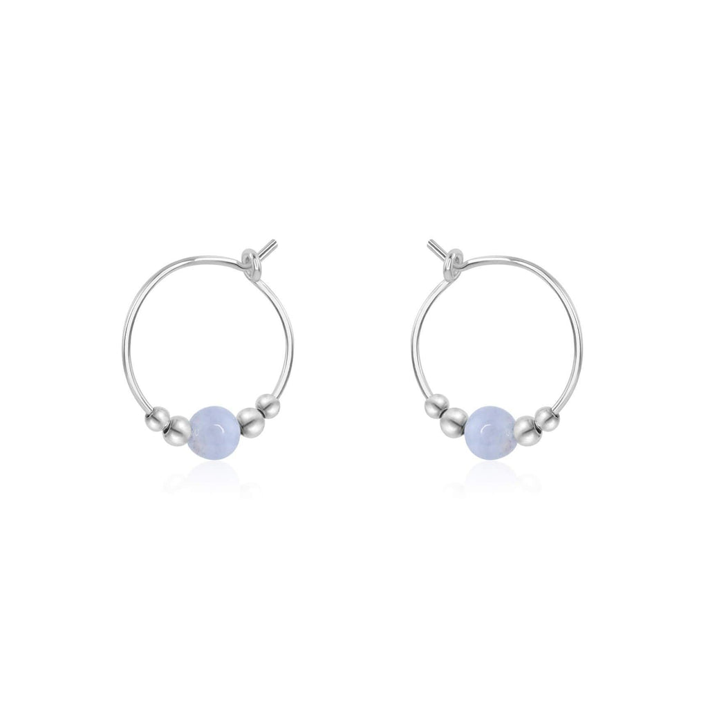 Tiny Blue Lace Agate Bead Hoop Earrings - Tiny Blue Lace Agate Bead Hoop Earrings - Sterling Silver - Luna Tide Handmade Crystal Jewellery