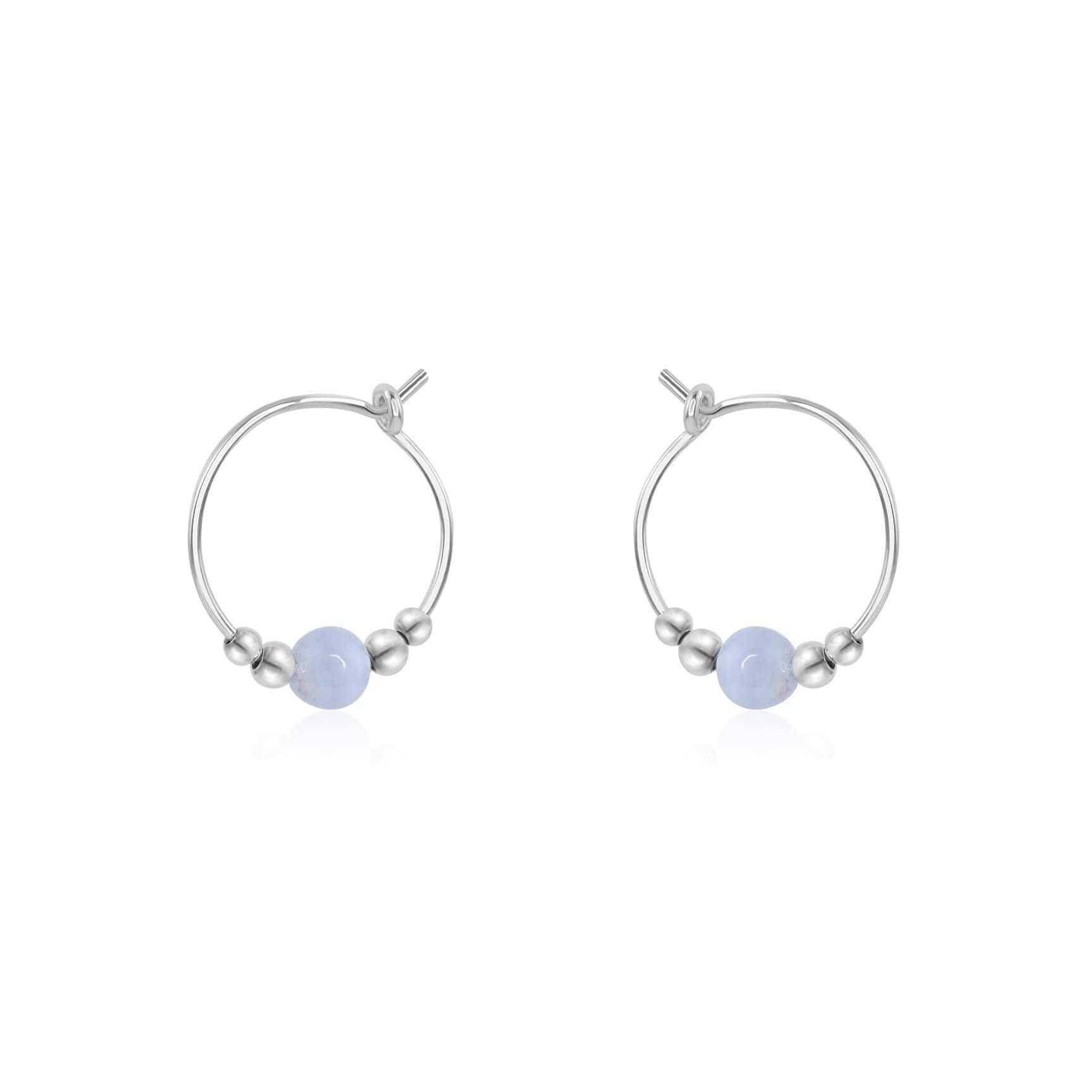 Tiny Blue Lace Agate Bead Hoop Earrings - Tiny Blue Lace Agate Bead Hoop Earrings - Sterling Silver - Luna Tide Handmade Crystal Jewellery