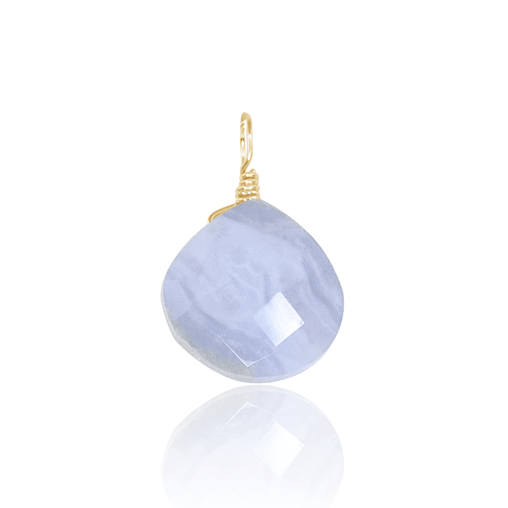 Tiny Blue Lace Agate Teardrop Gemstone Pendant - Tiny Blue Lace Agate Teardrop Gemstone Pendant - 14k Gold Fill - Luna Tide Handmade Crystal Jewellery