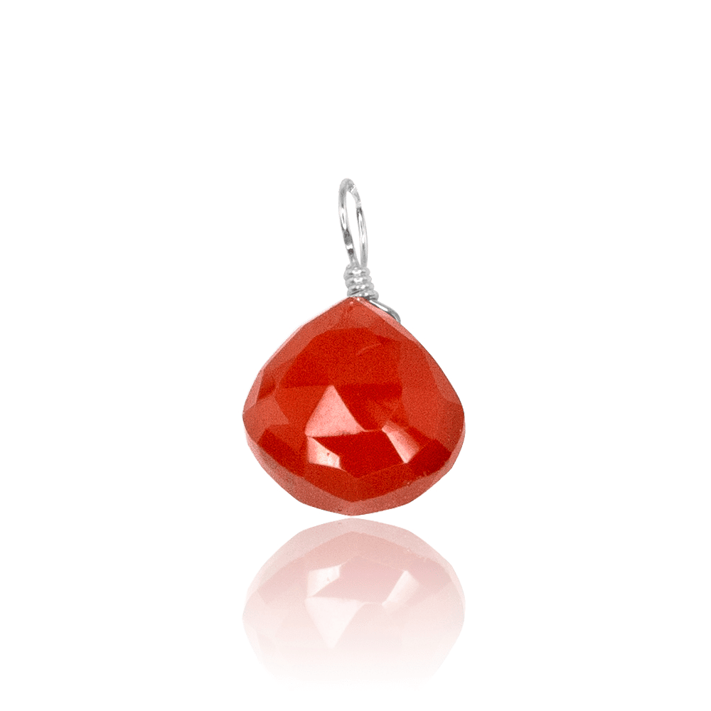 Tiny Carnelian Teardrop Gemstone Pendant - Tiny Carnelian Teardrop Gemstone Pendant - Sterling Silver - Luna Tide Handmade Crystal Jewellery