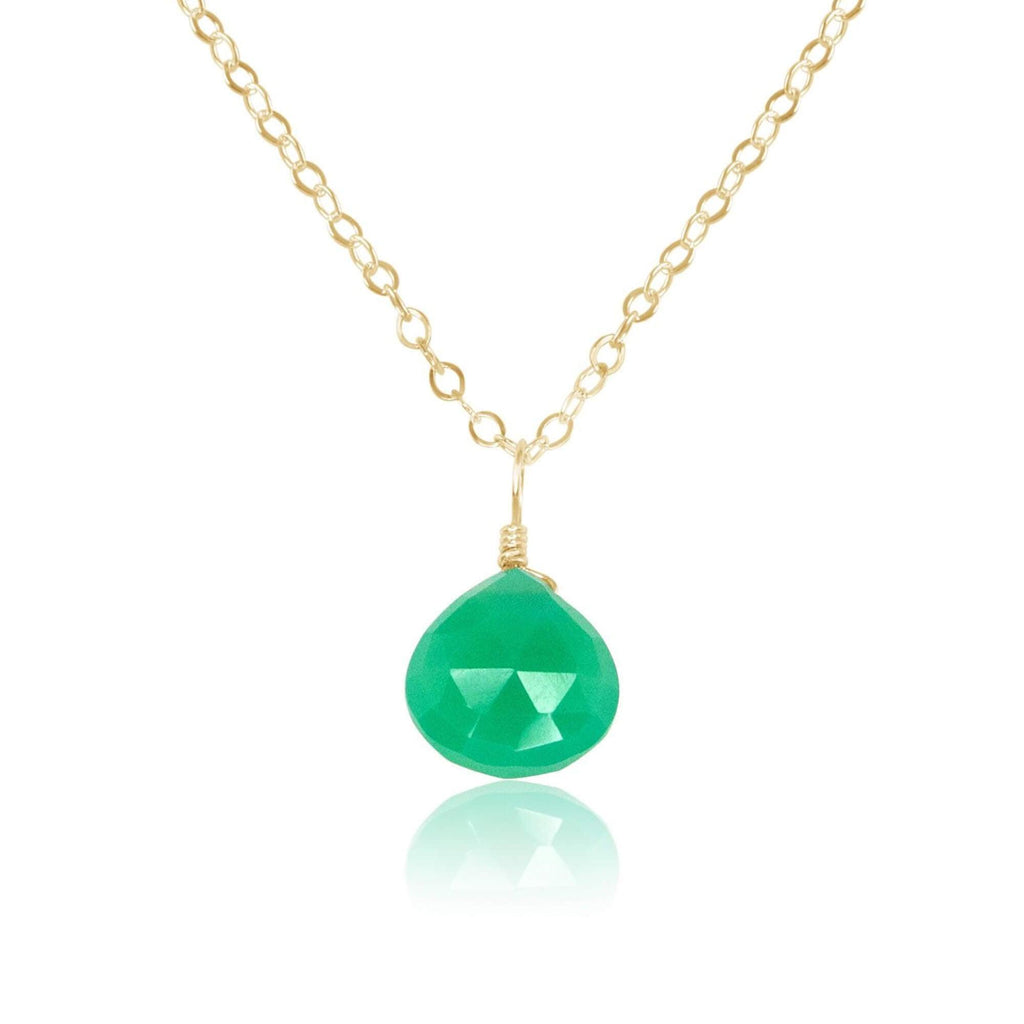Tiny Chrysoprase Teardrop Crystal Necklace - Tiny Chrysoprase Teardrop Crystal Necklace - 14k Gold Fill / Cable - Luna Tide Handmade Crystal Jewellery