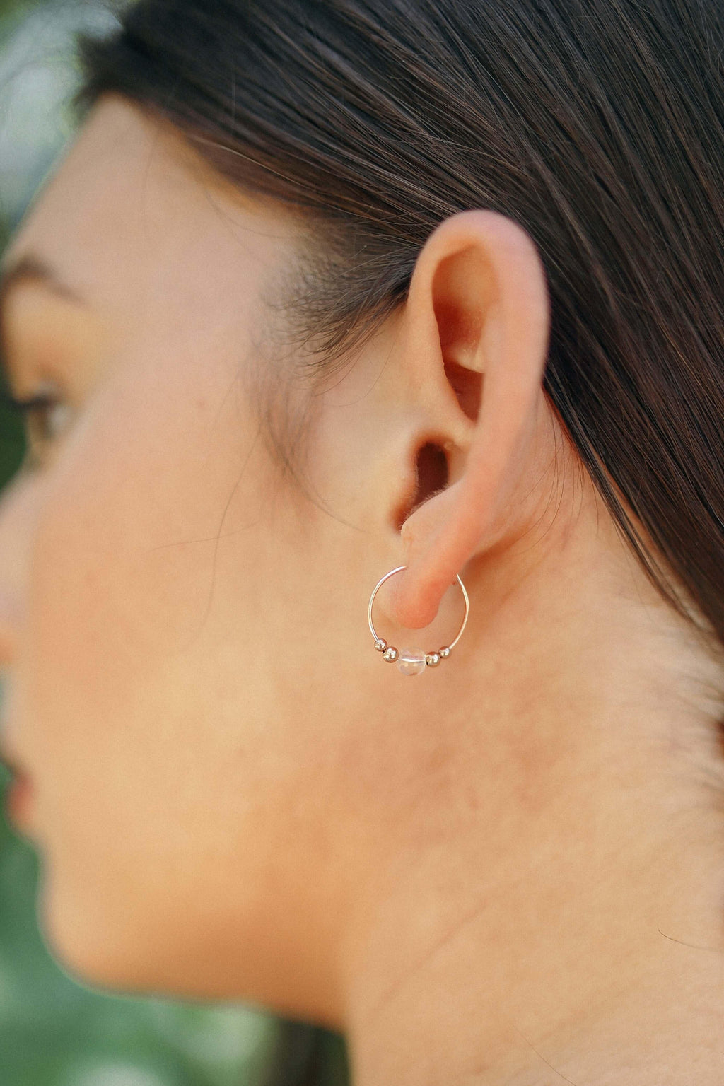 Tiny Crystal Quartz Bead Hoop Earrings - Tiny Crystal Quartz Bead Hoop Earrings - 14k Gold Fill - Luna Tide Handmade Crystal Jewellery