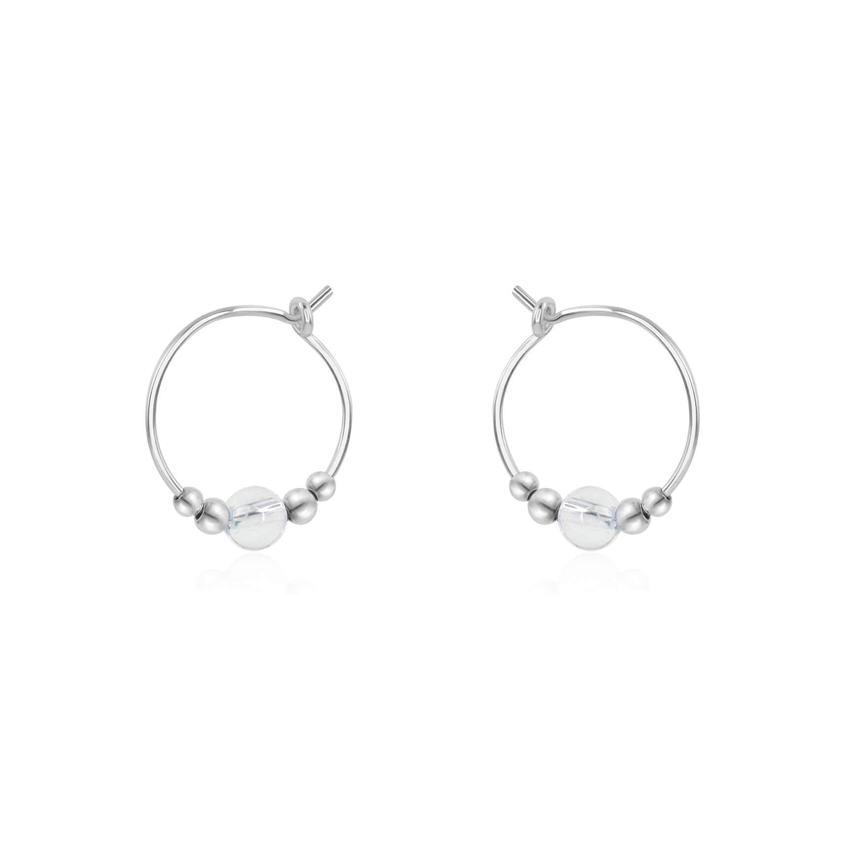 Tiny Crystal Quartz Bead Hoop Earrings - Tiny Crystal Quartz Bead Hoop Earrings - Sterling Silver - Luna Tide Handmade Crystal Jewellery