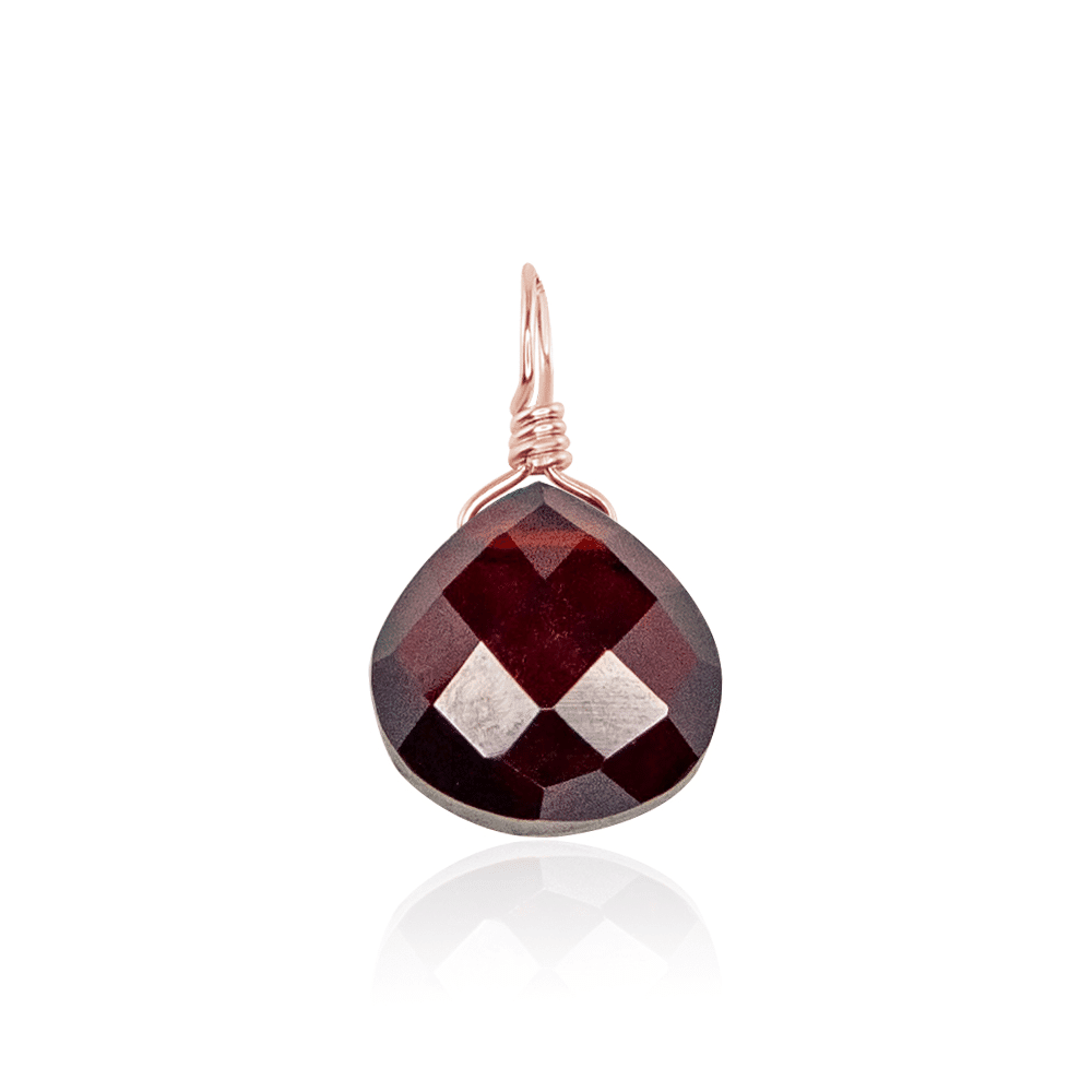 Tiny Garnet Teardrop Gemstone Pendant - Tiny Garnet Teardrop Gemstone Pendant - 14k Rose Gold Fill - Luna Tide Handmade Crystal Jewellery