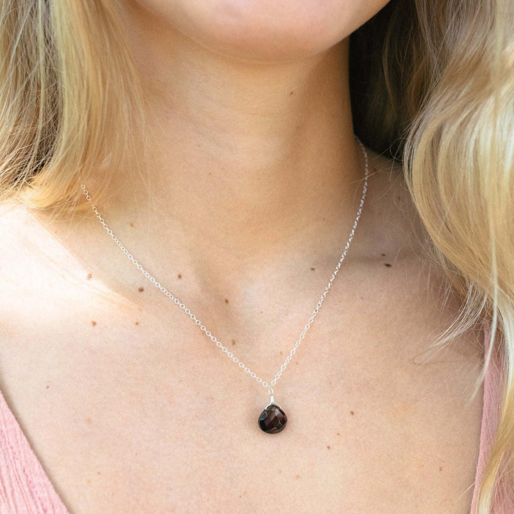 Tiny Garnet Teardrop Necklace - Tiny Garnet Teardrop Necklace - Sterling Silver / Cable - Luna Tide Handmade Crystal Jewellery