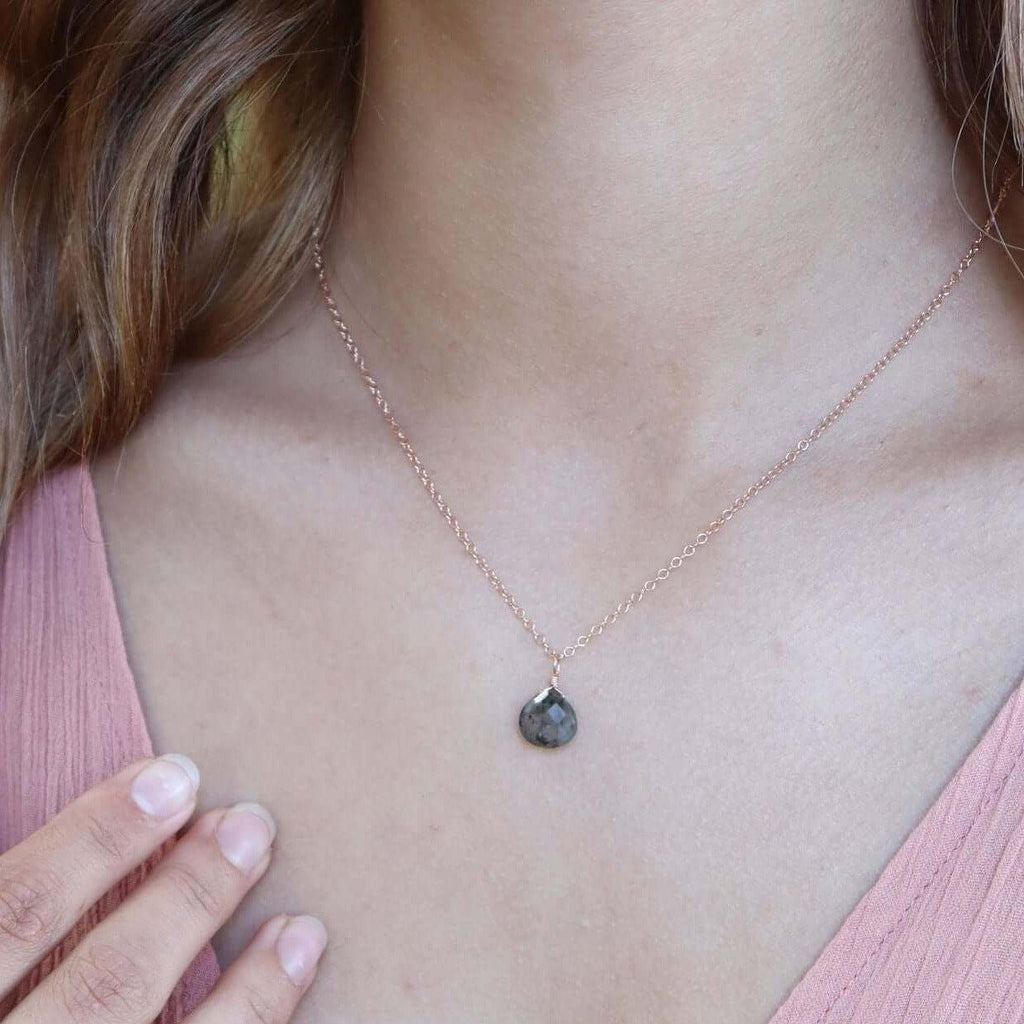 Tiny Labradorite Teardrop Crystal Necklace - Tiny Labradorite Teardrop Crystal Necklace - 14k Gold Fill / Cable - Luna Tide Handmade Crystal Jewellery