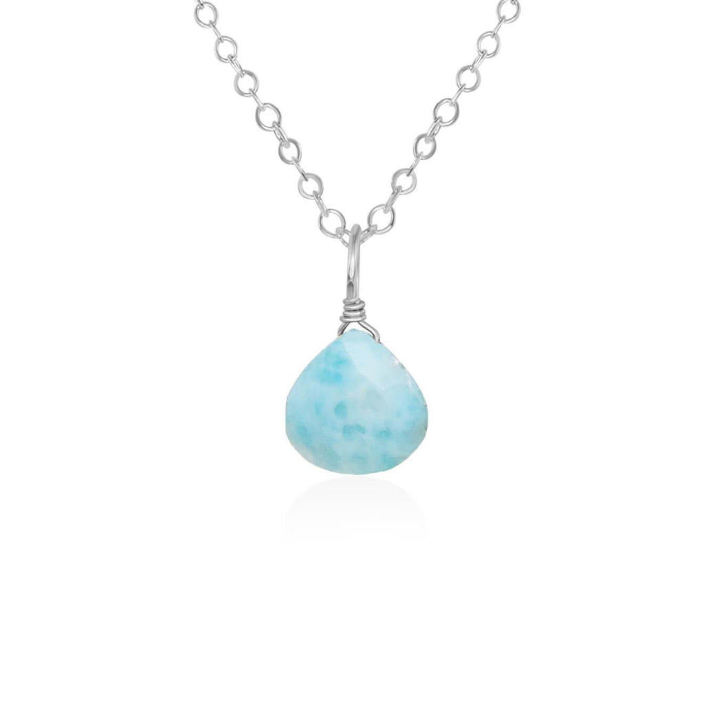 Tiny Larimar Teardrop Crystal Necklace - Tiny Larimar Teardrop Crystal Necklace - Sterling Silver / Cable - Luna Tide Handmade Crystal Jewellery