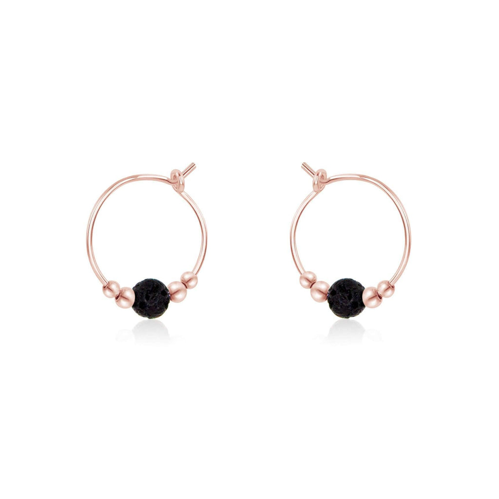 Tiny Lava Gemstone Bead Hoop Earrings - Tiny Lava Gemstone Bead Hoop Earrings - 14k Rose Gold Fill - Luna Tide Handmade Crystal Jewellery