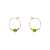 Tiny Peridot Gemstone Bead Hoop Earrings - Tiny Peridot Gemstone Bead Hoop Earrings - 14k Rose Gold Fill - Luna Tide Handmade Crystal Jewellery