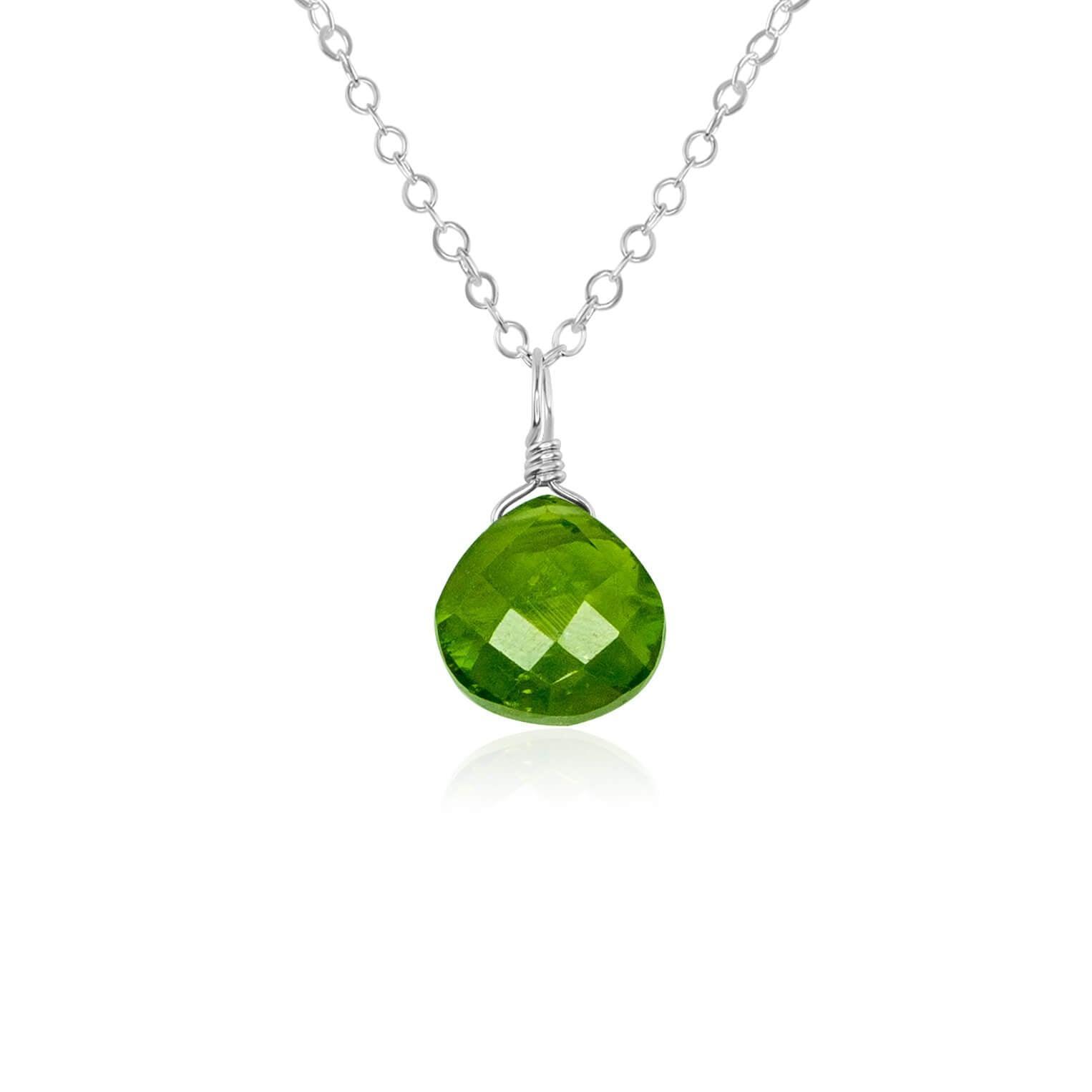 Tiny Peridot Teardrop Crystal Necklace - Tiny Peridot Teardrop Crystal Necklace - Sterling Silver / Cable - Luna Tide Handmade Crystal Jewellery