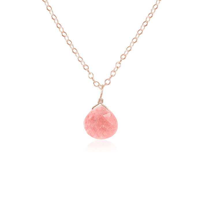 Tiny Pink Peruvian Opal Teardrop Necklace - Tiny Pink Peruvian Opal Teardrop Necklace - 14k Rose Gold Fill / Cable - Luna Tide Handmade Crystal Jewellery