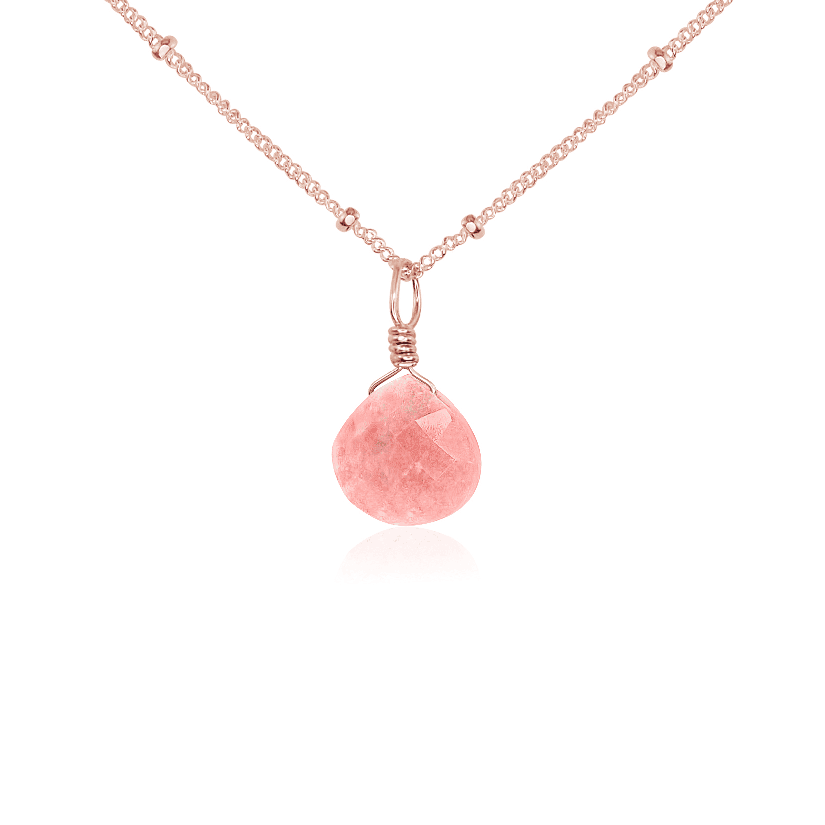 Tiny Pink Peruvian Opal Teardrop Necklace - Tiny Pink Peruvian Opal Teardrop Necklace - 14k Rose Gold Fill / Satellite - Luna Tide Handmade Crystal Jewellery