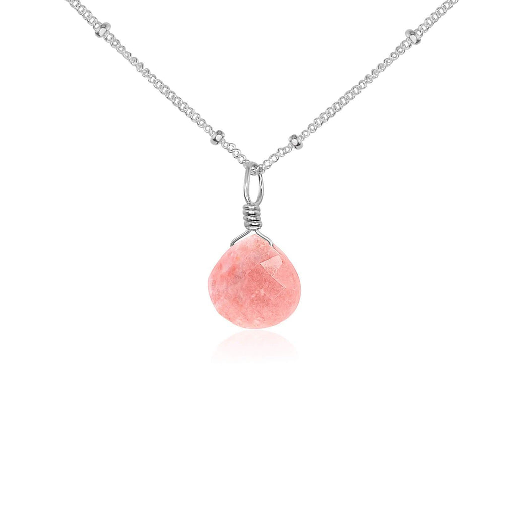 Tiny Pink Peruvian Opal Teardrop Necklace - Tiny Pink Peruvian Opal Teardrop Necklace - Sterling Silver / Satellite - Luna Tide Handmade Crystal Jewellery