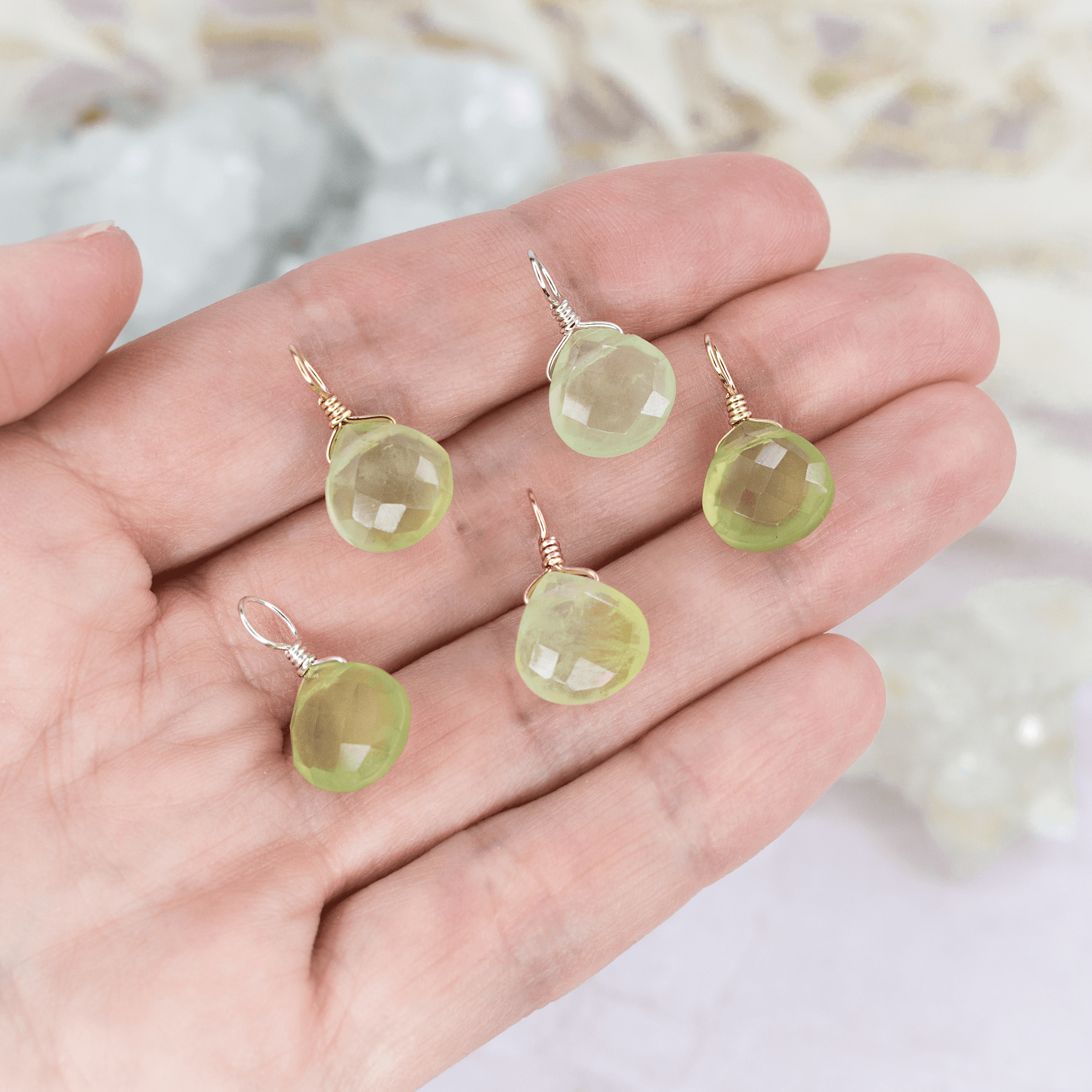 Tiny Prehnite Teardrop Gemstone Pendant - Tiny Prehnite Teardrop Gemstone Pendant - 14k Gold Fill - Luna Tide Handmade Crystal Jewellery