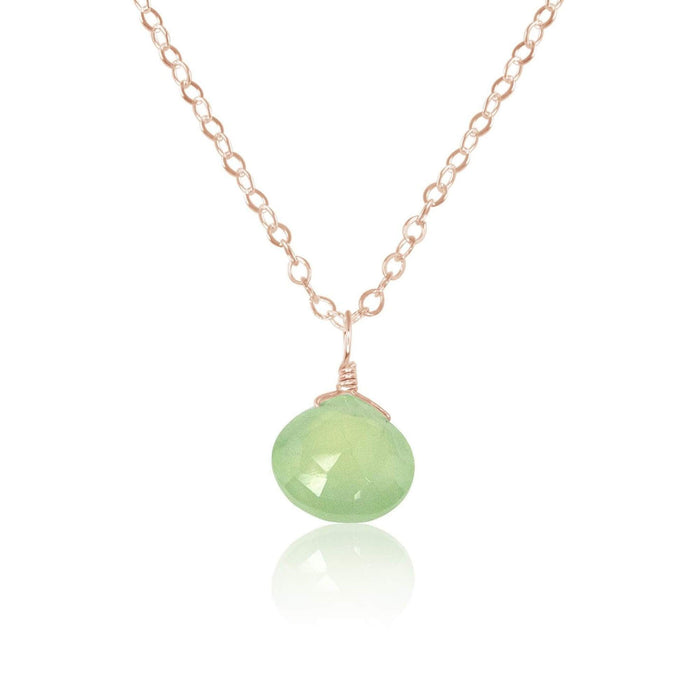 Tiny Prehnite Teardrop Crystal Necklace - Tiny Prehnite Teardrop Crystal Necklace - 14k Rose Gold Fill / Cable - Luna Tide Handmade Crystal Jewellery