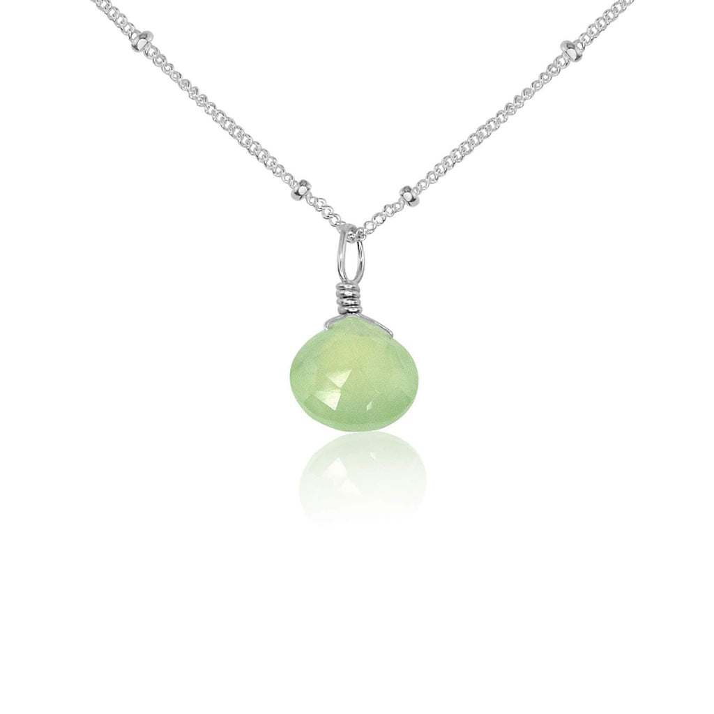 Tiny Prehnite Teardrop Crystal Necklace - Tiny Prehnite Teardrop Crystal Necklace - Sterling Silver / Satellite - Luna Tide Handmade Crystal Jewellery