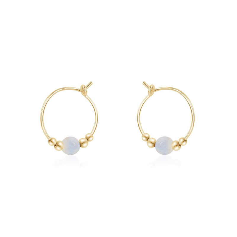 Tiny Rainbow Moonstone Bead Hoop Earrings - Tiny Rainbow Moonstone Bead Hoop Earrings - 14k Gold Fill - Luna Tide Handmade Crystal Jewellery