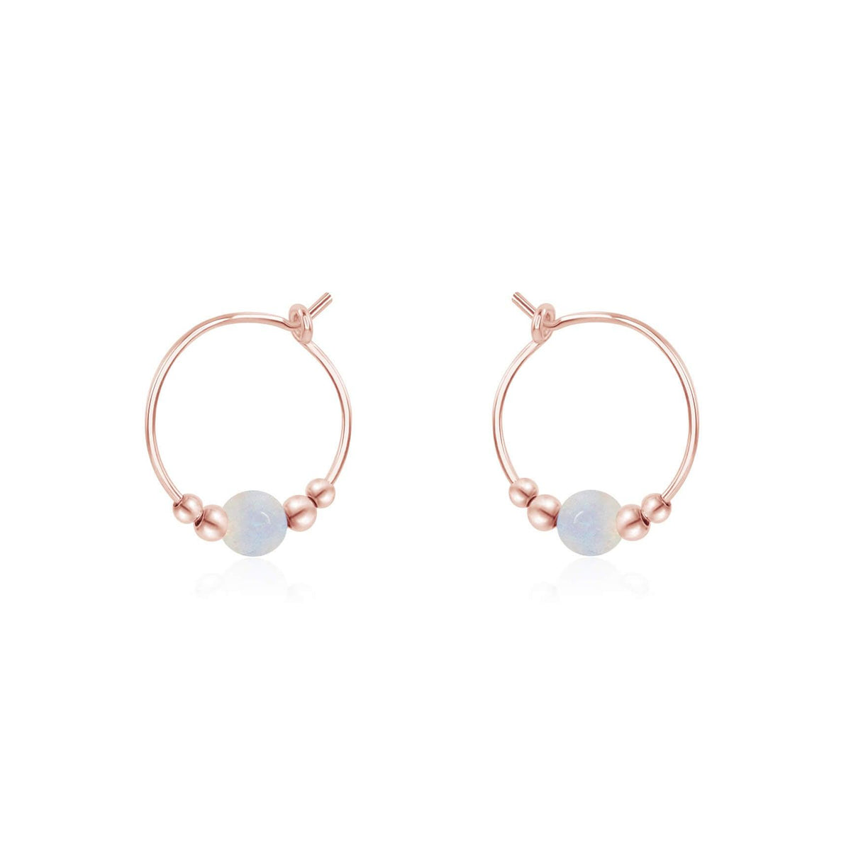 Tiny Rainbow Moonstone Bead Hoop Earrings - Tiny Rainbow Moonstone Bead Hoop Earrings - 14k Rose Gold Fill - Luna Tide Handmade Crystal Jewellery