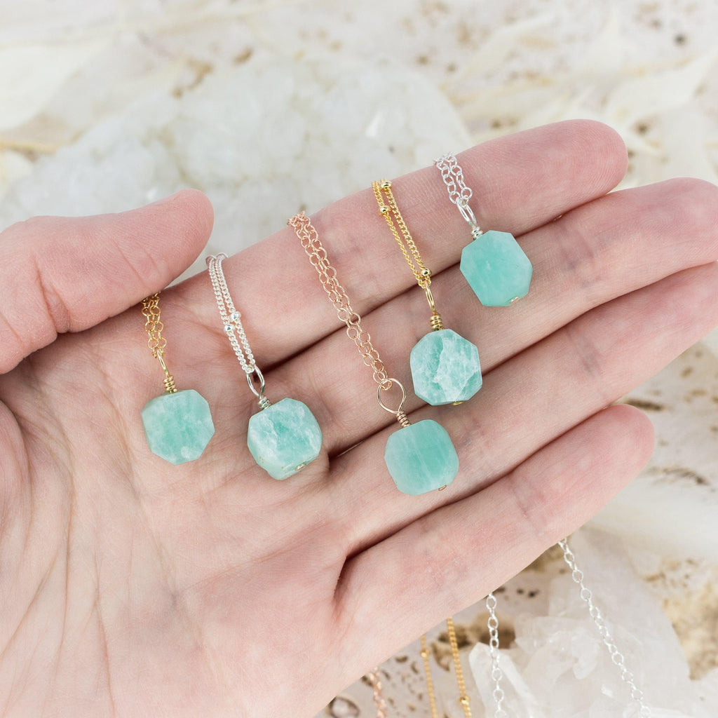 Tiny Raw Amazonite Crystal Pendant Necklace - Tiny Raw Amazonite Crystal Pendant Necklace - 14k Gold Fill / Cable - Luna Tide Handmade Crystal Jewellery