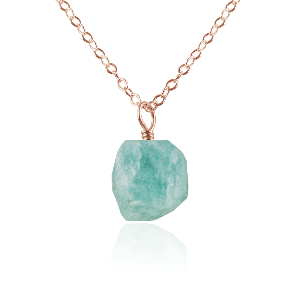 Tiny Raw Amazonite Crystal Pendant Necklace - Tiny Raw Amazonite Crystal Pendant Necklace - 14k Rose Gold Fill / Cable - Luna Tide Handmade Crystal Jewellery