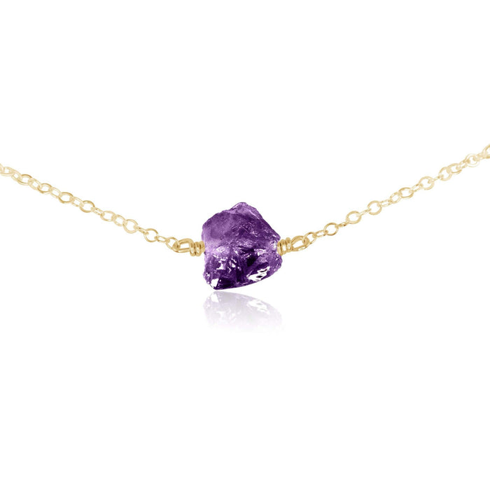 Tiny Raw Amethyst Crystal Nugget Choker - Tiny Raw Amethyst Crystal Nugget Choker - 14k Gold Fill - Luna Tide Handmade Crystal Jewellery