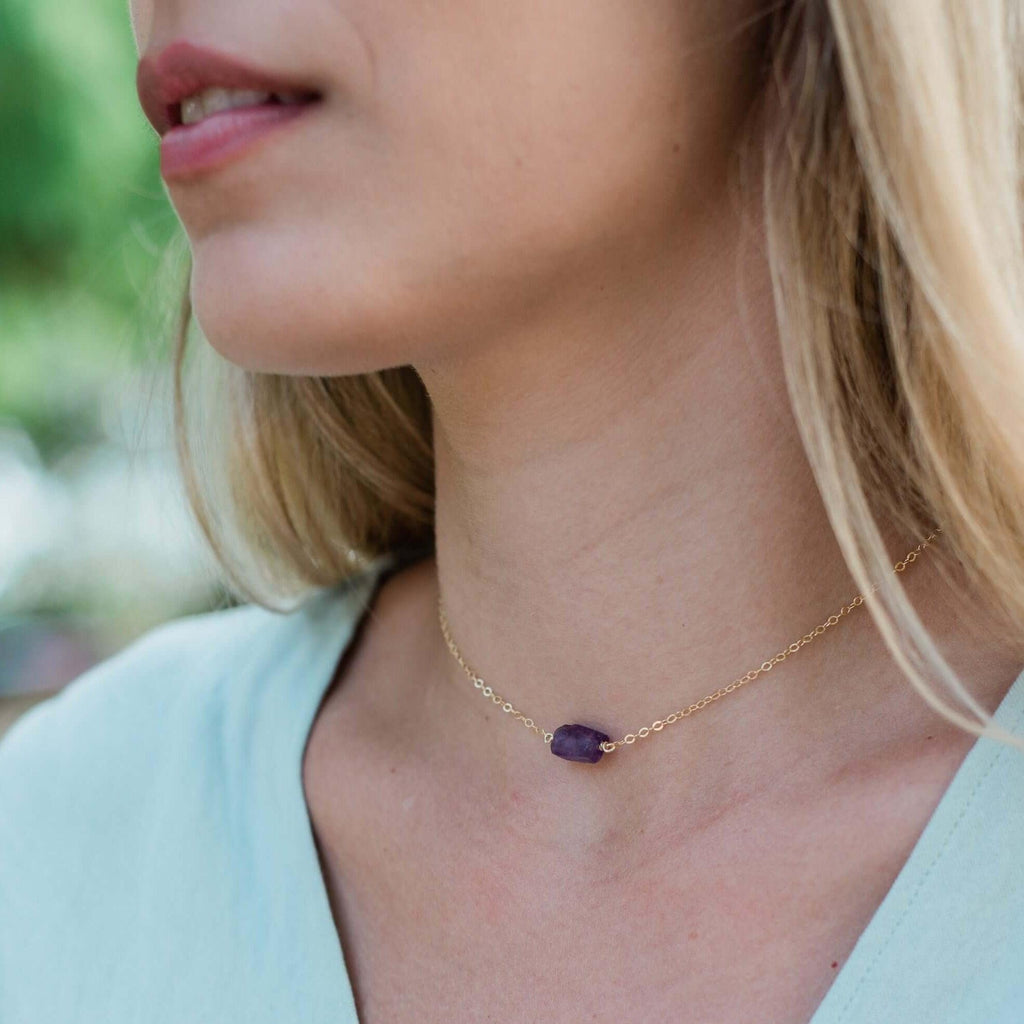 Tiny Raw Amethyst Crystal Nugget Choker - Tiny Raw Amethyst Crystal Nugget Choker - Sterling Silver - Luna Tide Handmade Crystal Jewellery