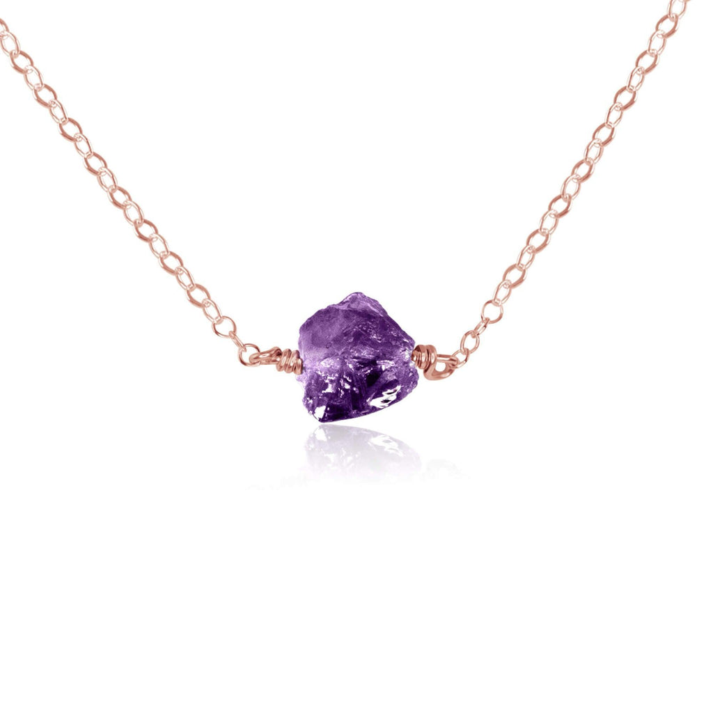Tiny Raw Amethyst Crystal Nugget Necklace - Tiny Raw Amethyst Crystal Nugget Necklace - 14k Rose Gold Fill - Luna Tide Handmade Crystal Jewellery