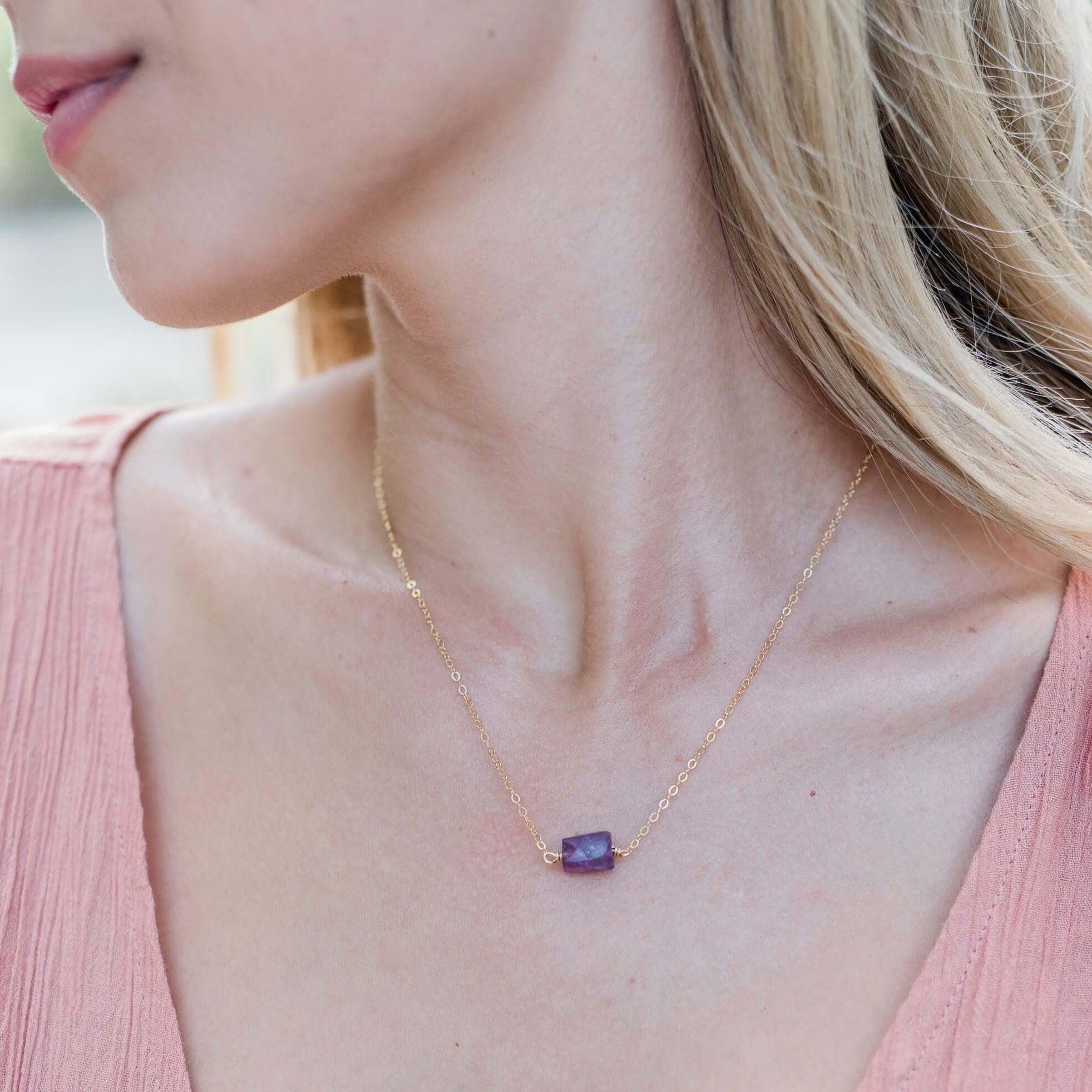 Tiny Raw Amethyst Crystal Nugget Necklace - Tiny Raw Amethyst Crystal Nugget Necklace - Sterling Silver - Luna Tide Handmade Crystal Jewellery