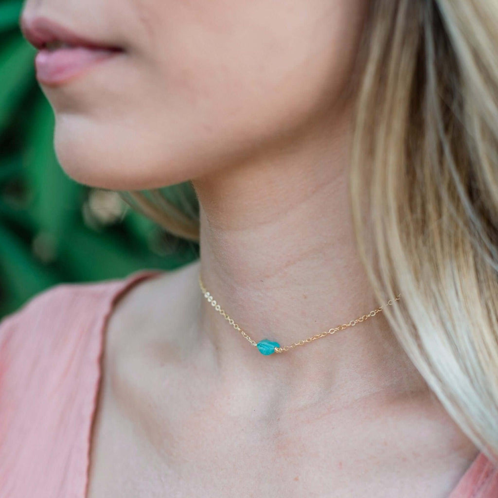 Tiny Raw Apatite Crystal Nugget Choker - Tiny Raw Apatite Crystal Nugget Choker - 14k Gold Fill - Luna Tide Handmade Crystal Jewellery