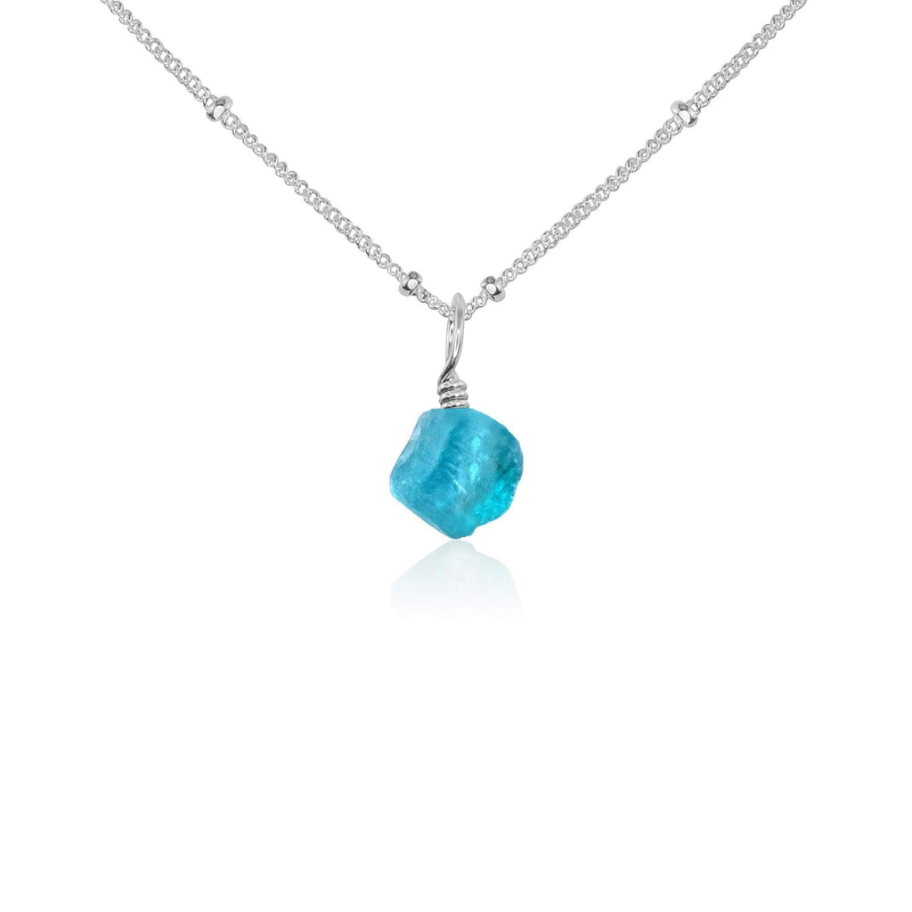 Tiny Raw Apatite Crystal Pendant Necklace - Tiny Raw Apatite Crystal Pendant Necklace - Sterling Silver / Satellite - Luna Tide Handmade Crystal Jewellery