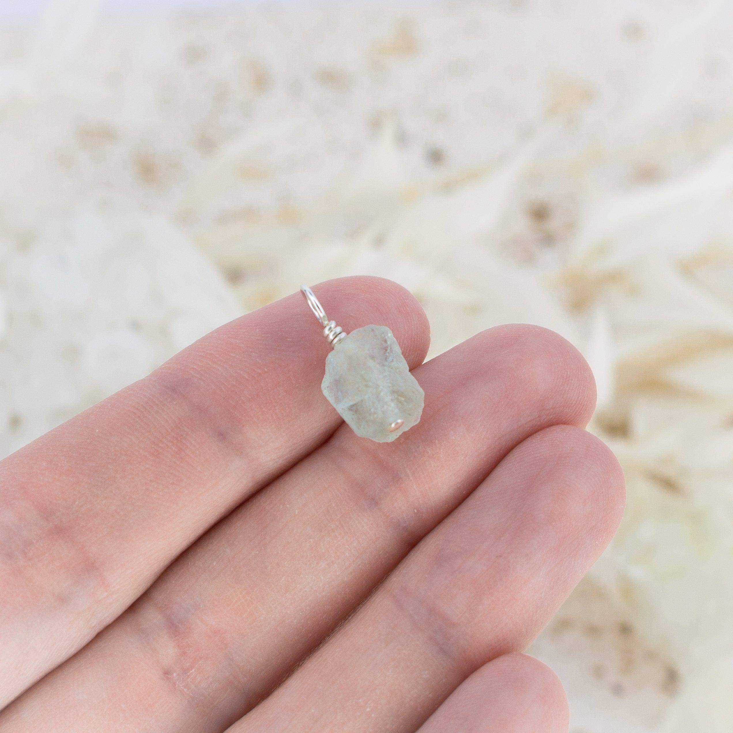 Tiny Raw Blue Aquamarine Crystal Pendant - Tiny Raw Blue Aquamarine Crystal Pendant - Sterling Silver - Luna Tide Handmade Crystal Jewellery