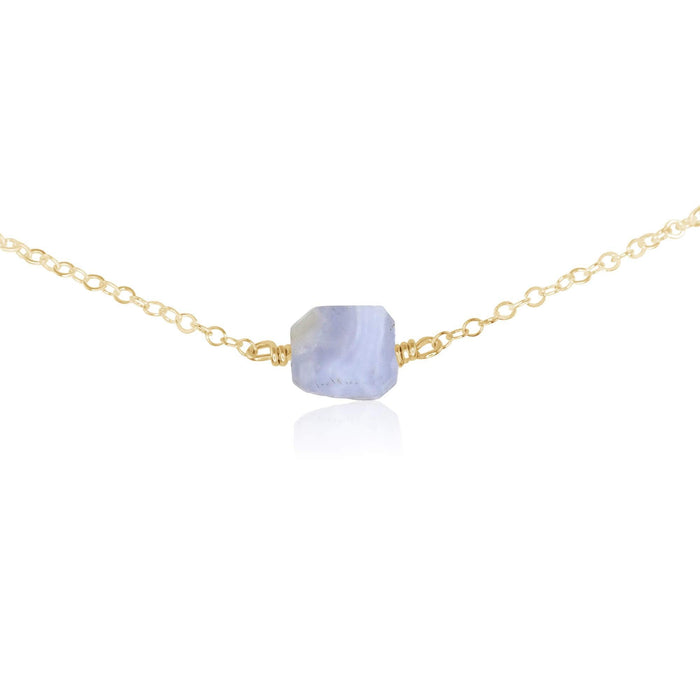 Tiny Raw Blue Lace Agate Crystal Nugget Choker - Tiny Raw Blue Lace Agate Crystal Nugget Choker - 14k Gold Fill - Luna Tide Handmade Crystal Jewellery