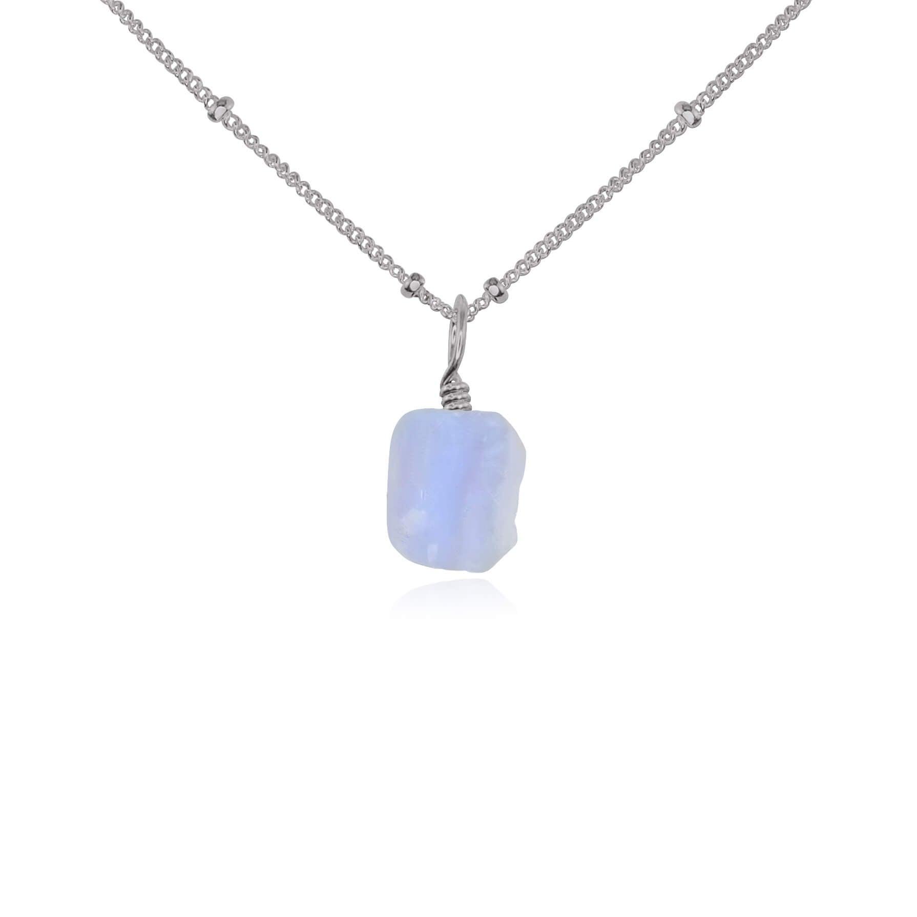 Tiny Raw Blue Lace Agate Pendant Necklace - Tiny Raw Blue Lace Agate Pendant Necklace - Stainless Steel / Satellite - Luna Tide Handmade Crystal Jewellery