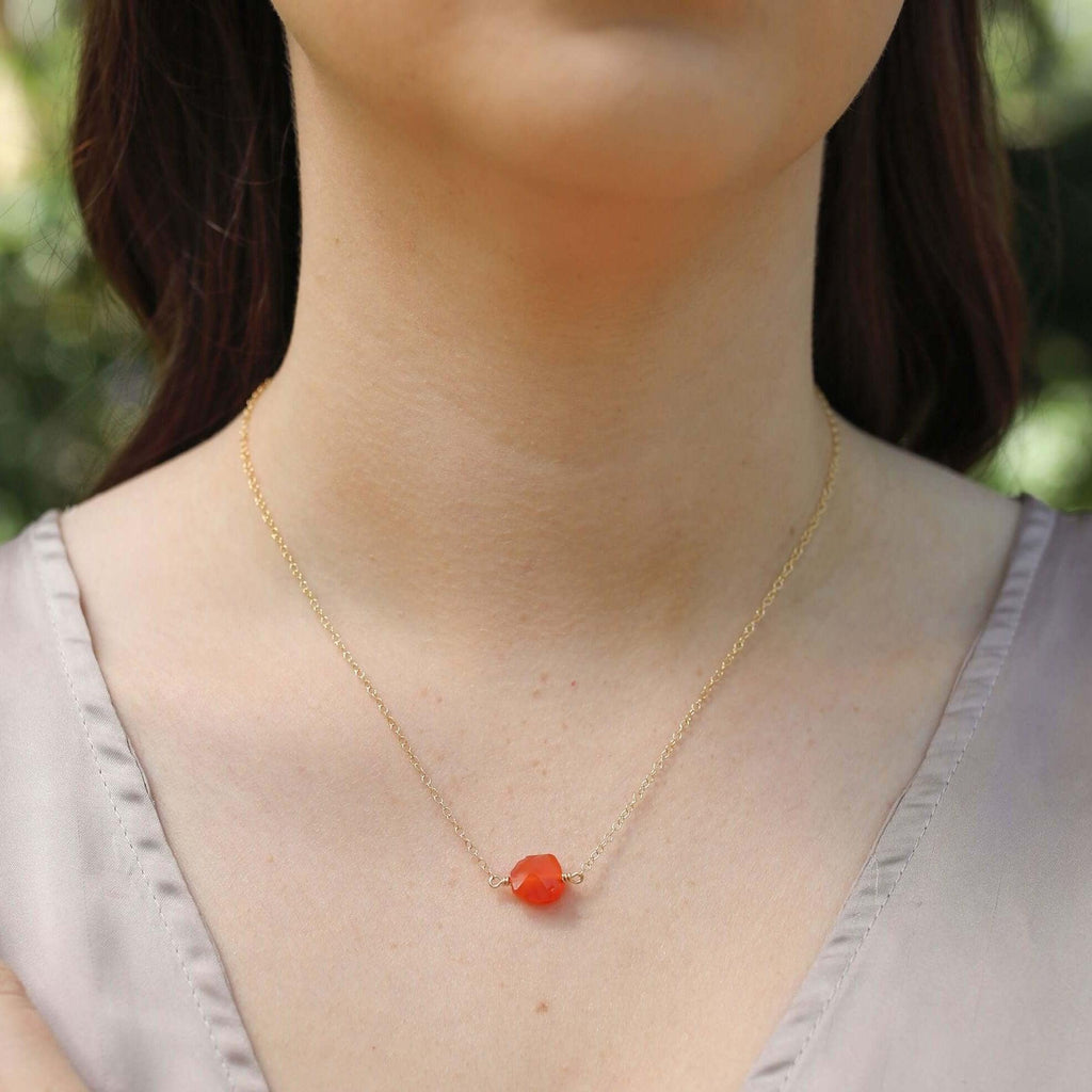Tiny Raw Carnelian Crystal Nugget Necklace - Tiny Raw Carnelian Crystal Nugget Necklace - Sterling Silver - Luna Tide Handmade Crystal Jewellery