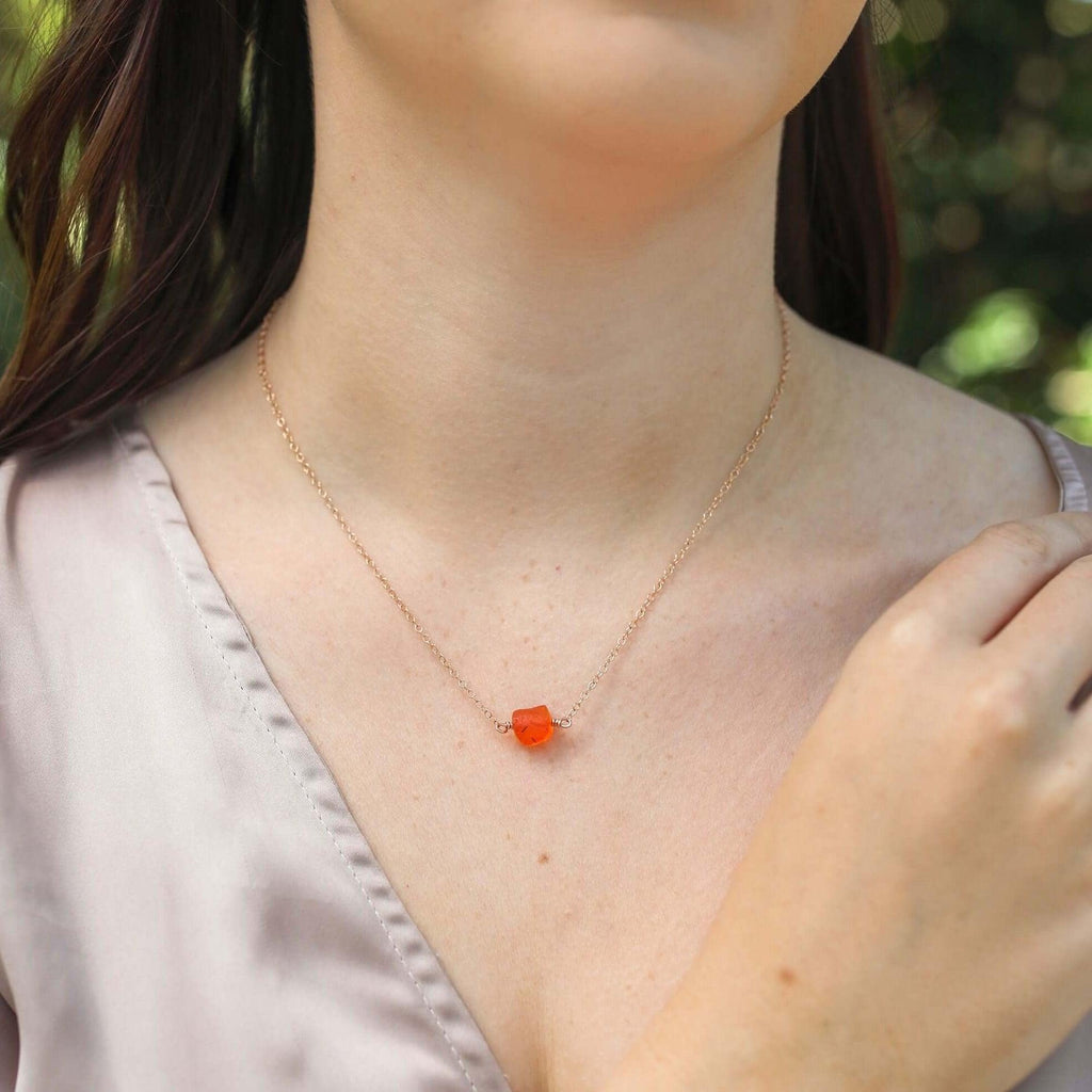 Tiny Raw Carnelian Crystal Nugget Necklace - Tiny Raw Carnelian Crystal Nugget Necklace - Sterling Silver - Luna Tide Handmade Crystal Jewellery
