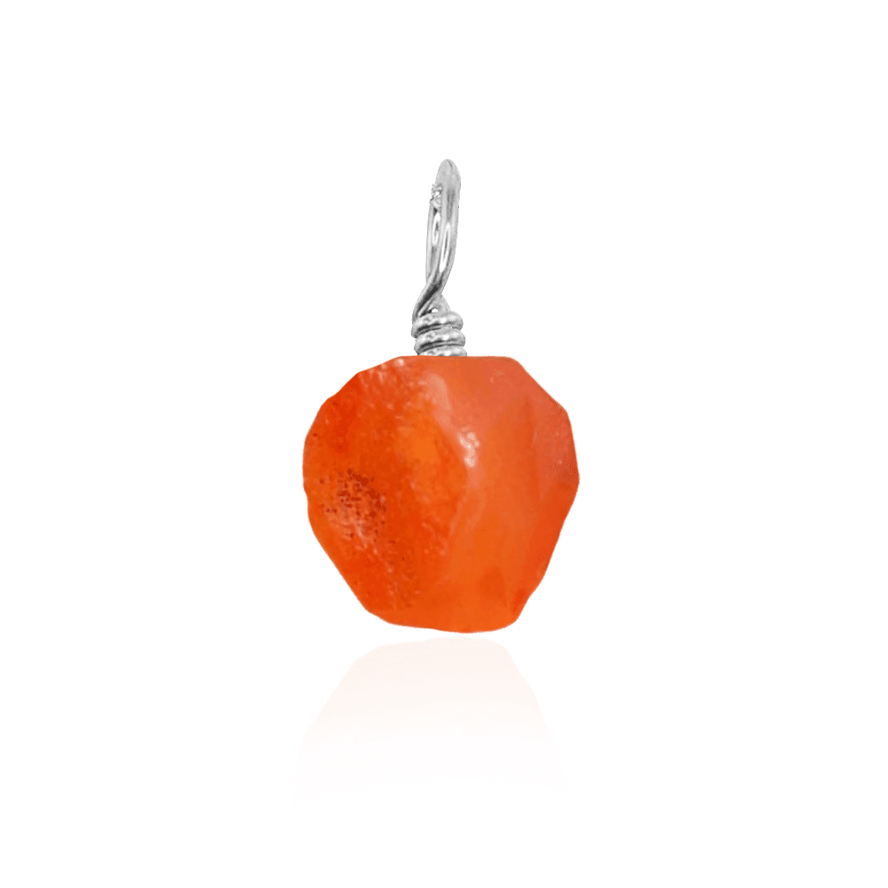 Tiny Raw Carnelian Crystal Pendant - Tiny Raw Carnelian Crystal Pendant - Sterling Silver - Luna Tide Handmade Crystal Jewellery