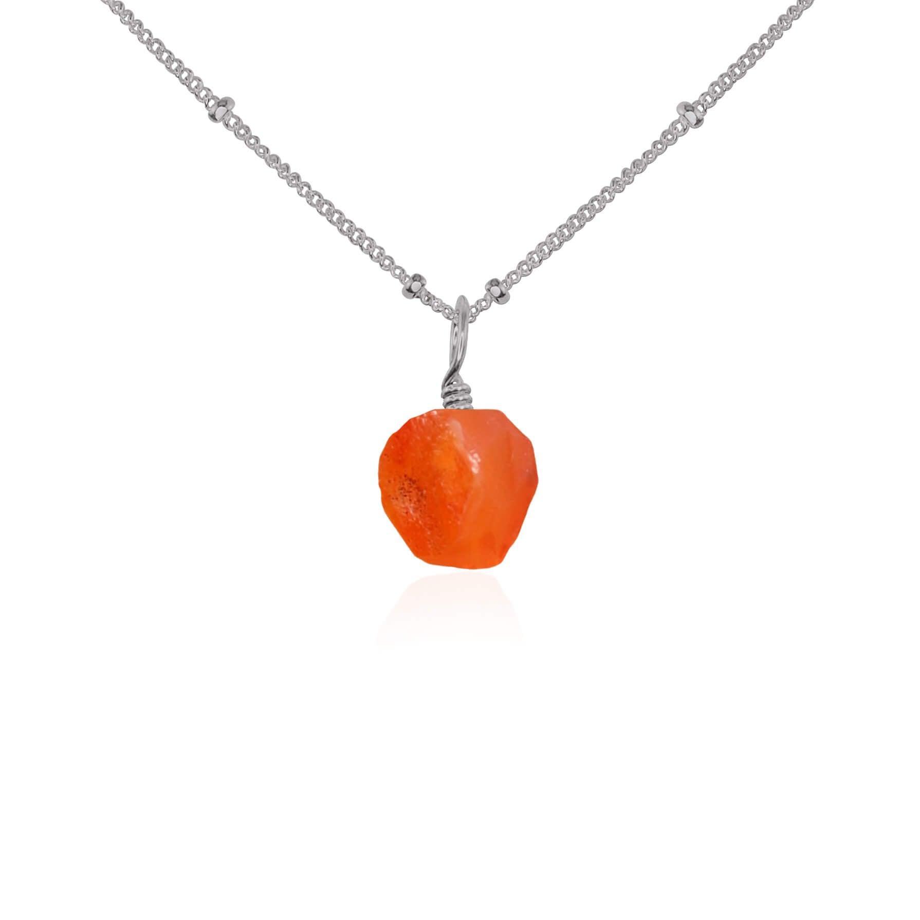 Tiny Raw Carnelian Pendant Necklace - Tiny Raw Carnelian Pendant Necklace - Stainless Steel / Satellite - Luna Tide Handmade Crystal Jewellery
