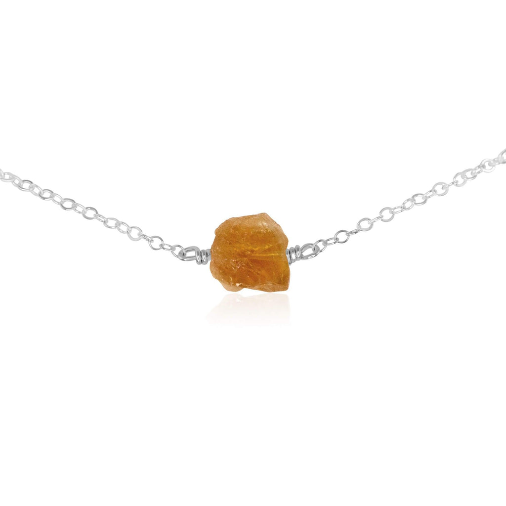Tiny Raw Citrine Crystal Nugget Choker - Tiny Raw Citrine Crystal Nugget Choker - Sterling Silver - Luna Tide Handmade Crystal Jewellery