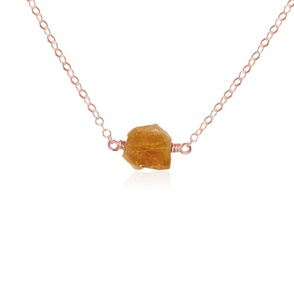 Tiny Raw Citrine Crystal Nugget Necklace - Tiny Raw Citrine Crystal Nugget Necklace - 14k Rose Gold Fill - Luna Tide Handmade Crystal Jewellery