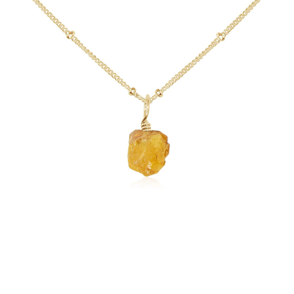 Tiny Raw Citrine Pendant Necklace - Tiny Raw Citrine Pendant Necklace - 14k Gold Fill / Satellite - Luna Tide Handmade Crystal Jewellery