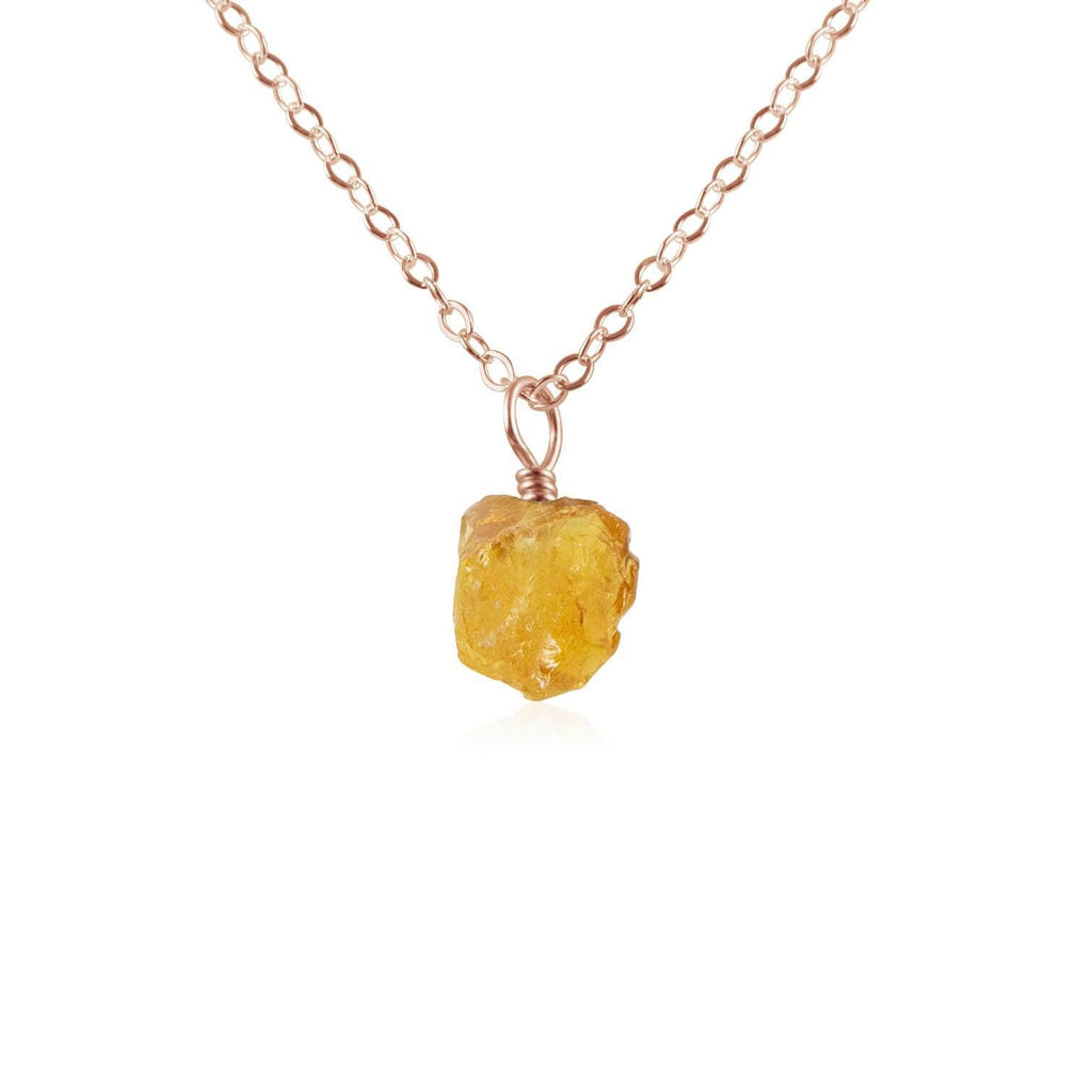 Tiny Raw Citrine Pendant Necklace - Tiny Raw Citrine Pendant Necklace - 14k Rose Gold Fill / Cable - Luna Tide Handmade Crystal Jewellery