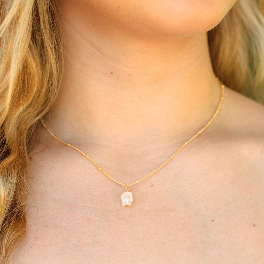 Tiny Raw Crystal Quartz Pendant Necklace - Tiny Raw Crystal Quartz Pendant Necklace - 14k Gold Fill / Cable - Luna Tide Handmade Crystal Jewellery
