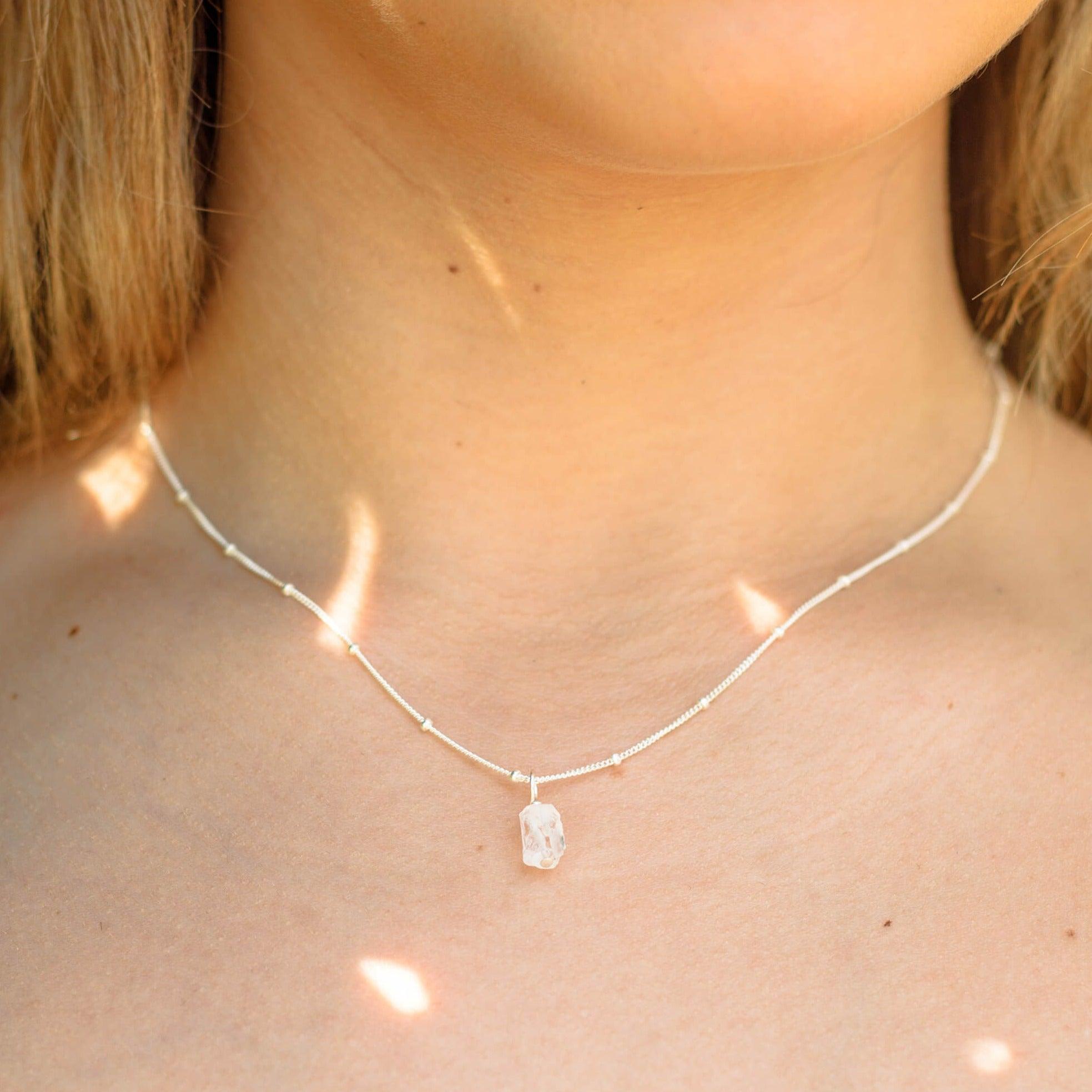 Tiny Raw Crystal Quartz Pendant Necklace - Tiny Raw Crystal Quartz Pendant Necklace - 14k Gold Fill / Cable - Luna Tide Handmade Crystal Jewellery