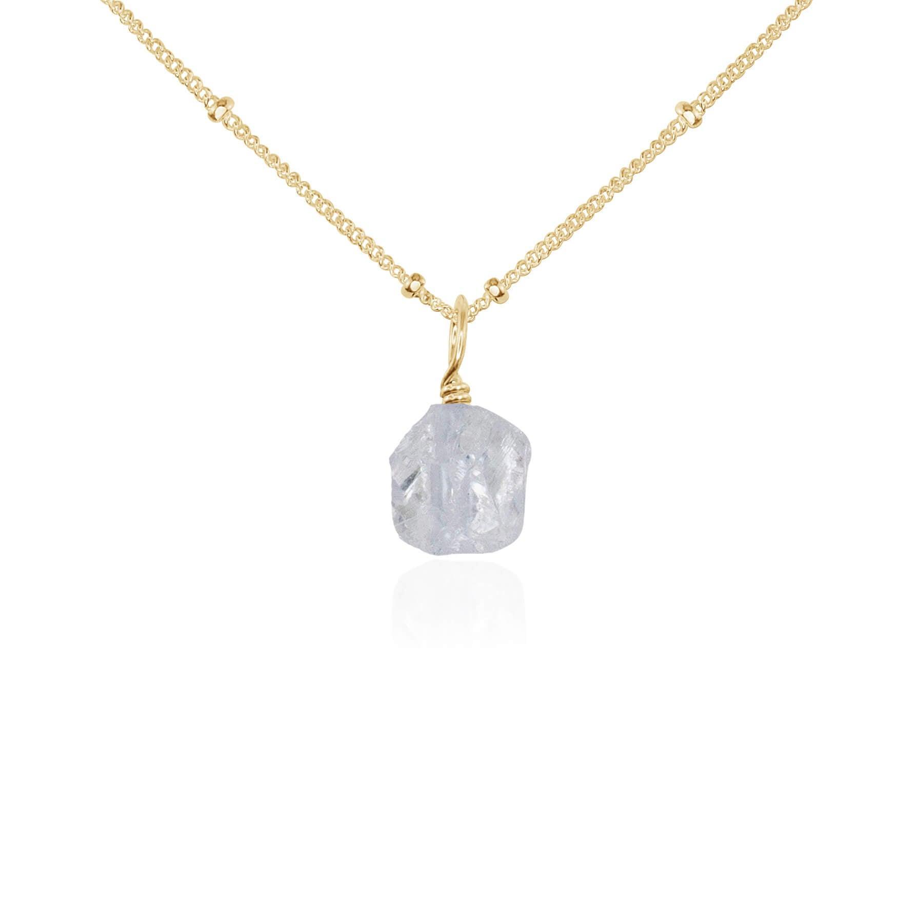 Tiny Raw Crystal Quartz Pendant Necklace - Tiny Raw Crystal Quartz Pendant Necklace - 14k Gold Fill / Satellite - Luna Tide Handmade Crystal Jewellery